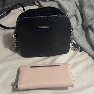 Steve Madden Embossed Black Crossbody Bag with Pink Wallet